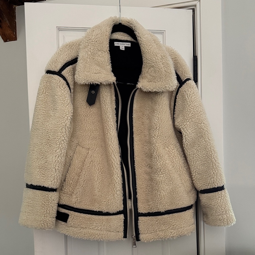 And Now This Cream Teddy Jacket with Black Trim
